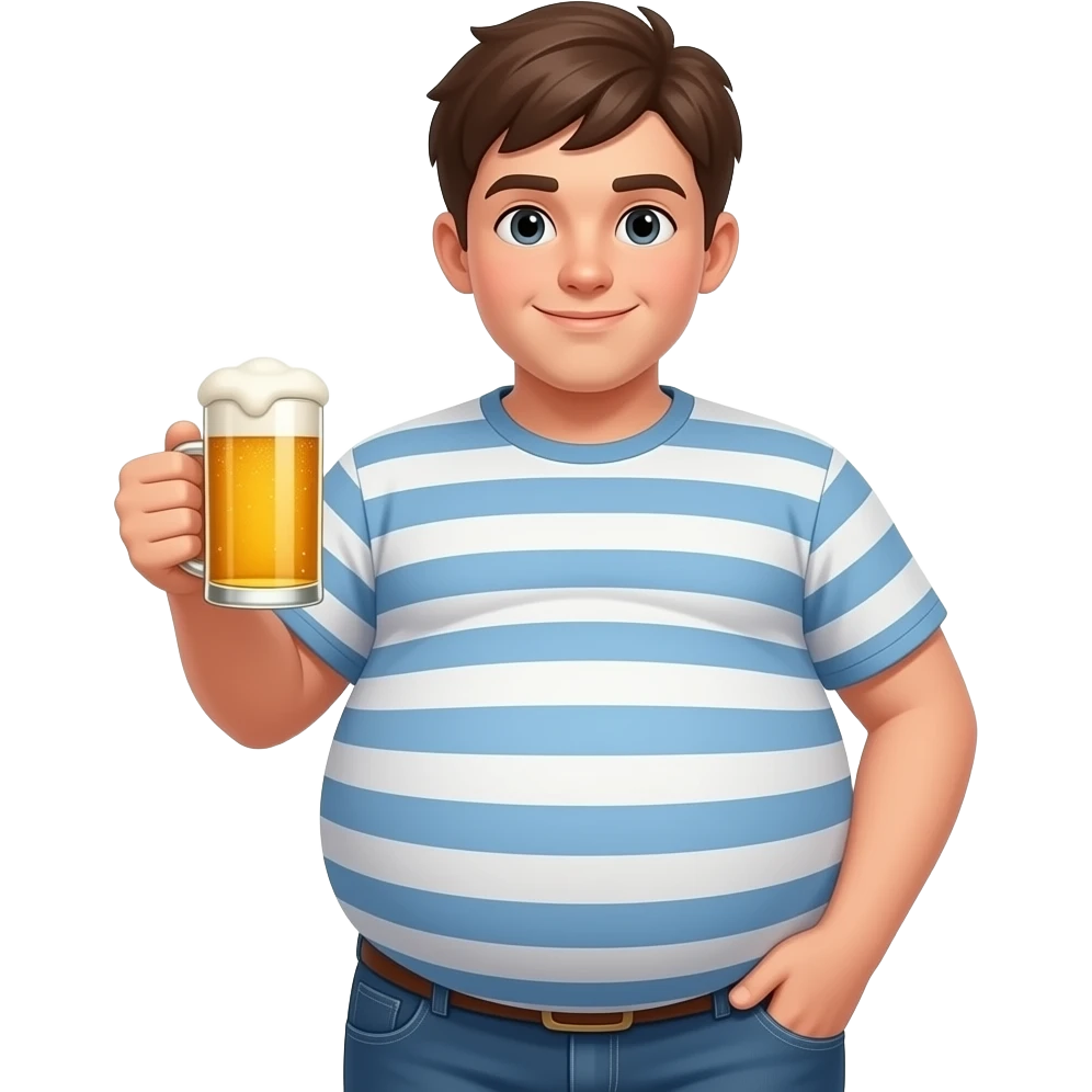 Zrób chłopak 15 latek z piwny brzuchem kształt jak piłka twarty brzuch i bardzo ogromny brzuch i trzyma piwo emoji