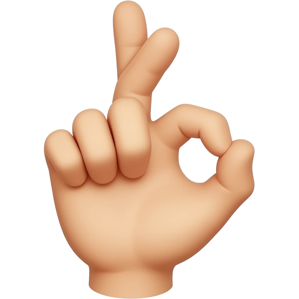 Make the index finger and thumb touch to make a circle kind of and cross the middle finger and index finger cross and keep the PINKY/ END finger up emoji