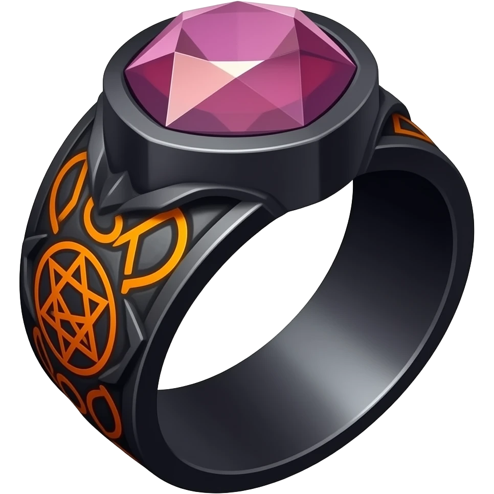 Umbra pontifex, a role that represents leadership and power. I need a ring that represents dark magic, using orange and purple as a color scheme. I wan embossed details to represent mysterious occultism maybe with a gem emoji