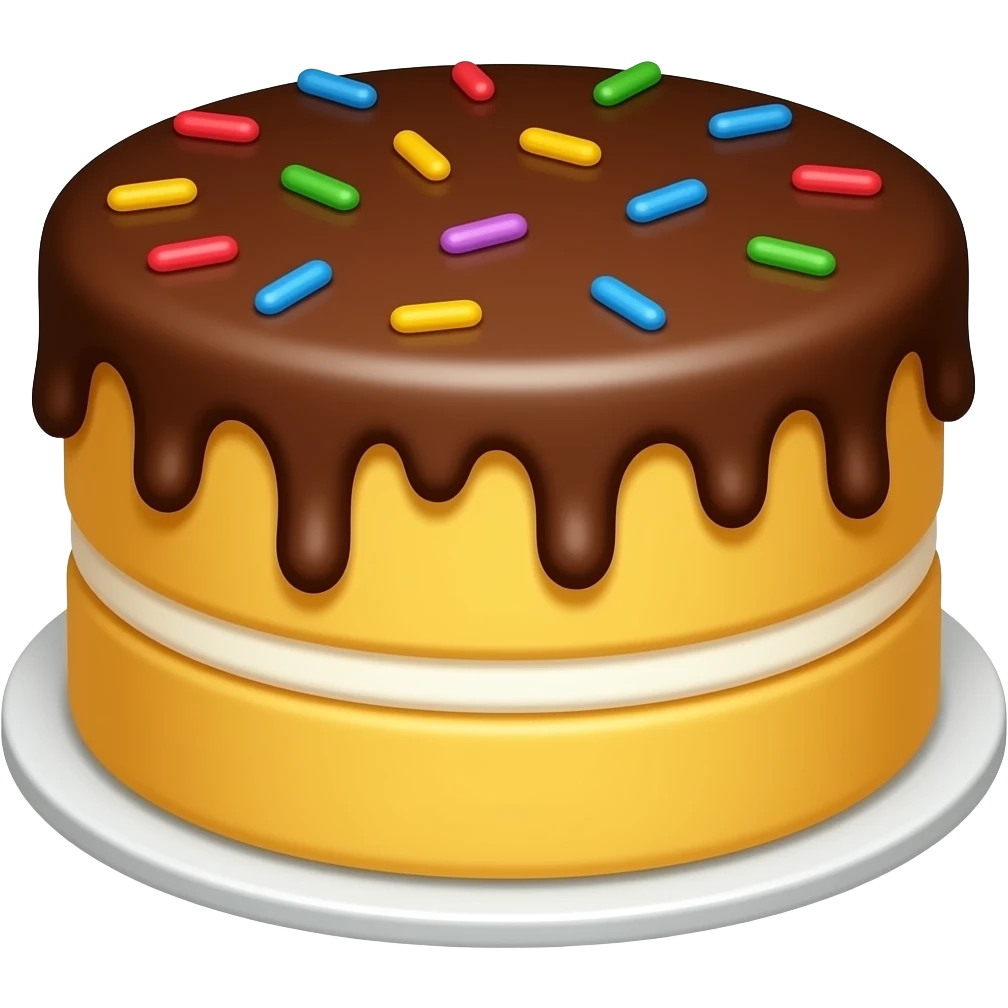 yellow cake with chocolate frosting and rainbow sprinkles emoji