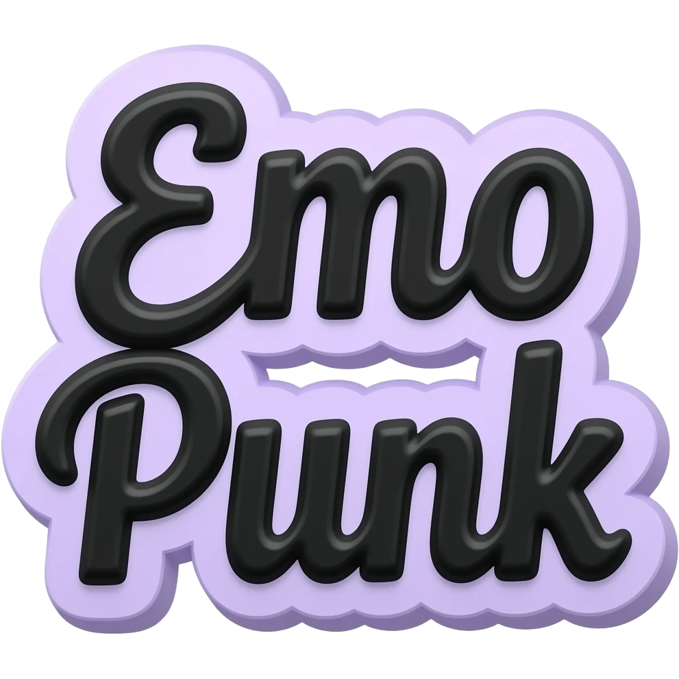 Exact words "Emo Punk" in black typography Girly lettering, filled with an emo punk y2k 2000's style and color repeated pattern, isolated 3d render, 8k. Must have no emoji icons, must have no emoji faces  emoji