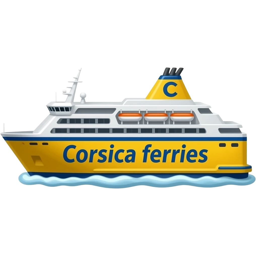 Ferry de couleur jaune et blanc avec l'écriture Corsica ferries emoji