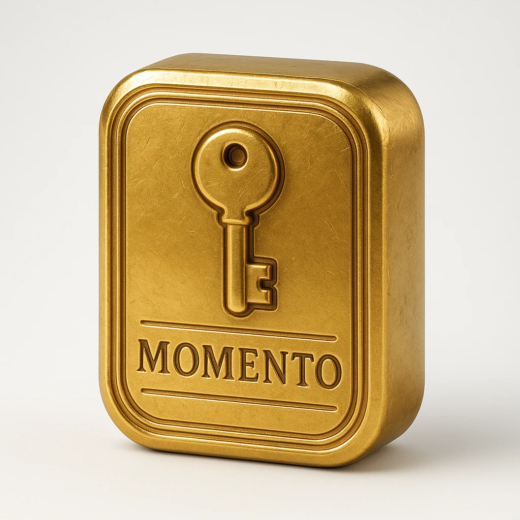 type "momento" but gold, front view emoji