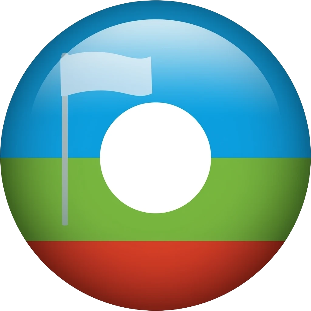 Небо голубое в середине белый круг снизу красный повыше зелёный а выше зелёного белый виде флага emoji