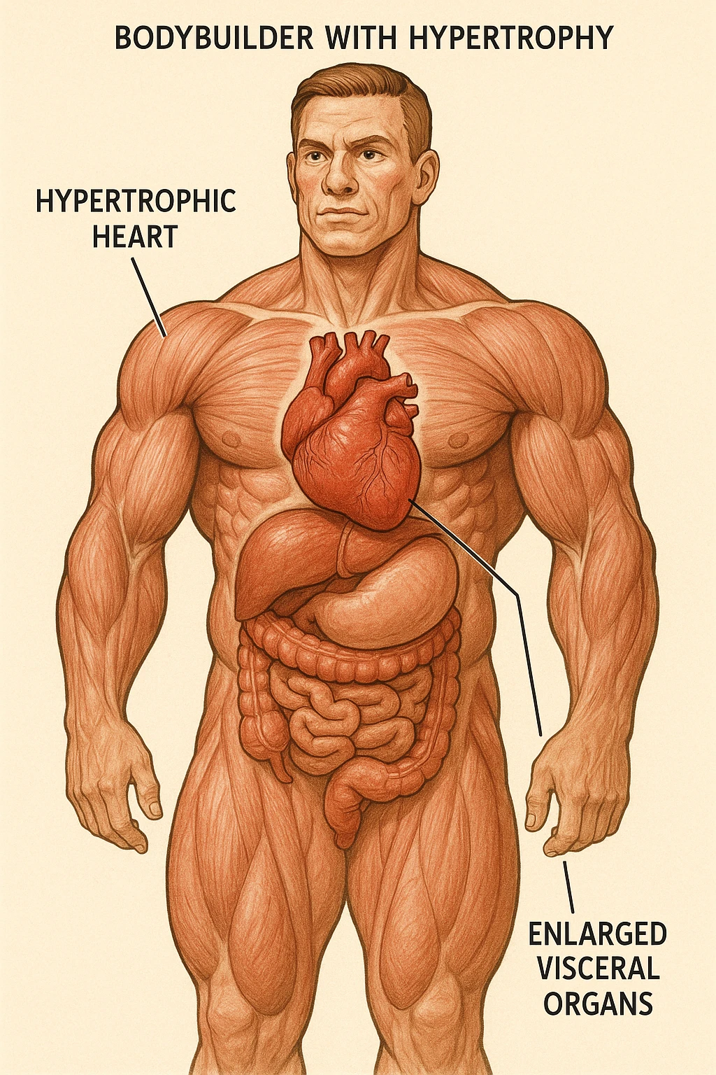 bodybuilder con ipertrofia cardiaca e viscerale immagine anatomica medica emoji