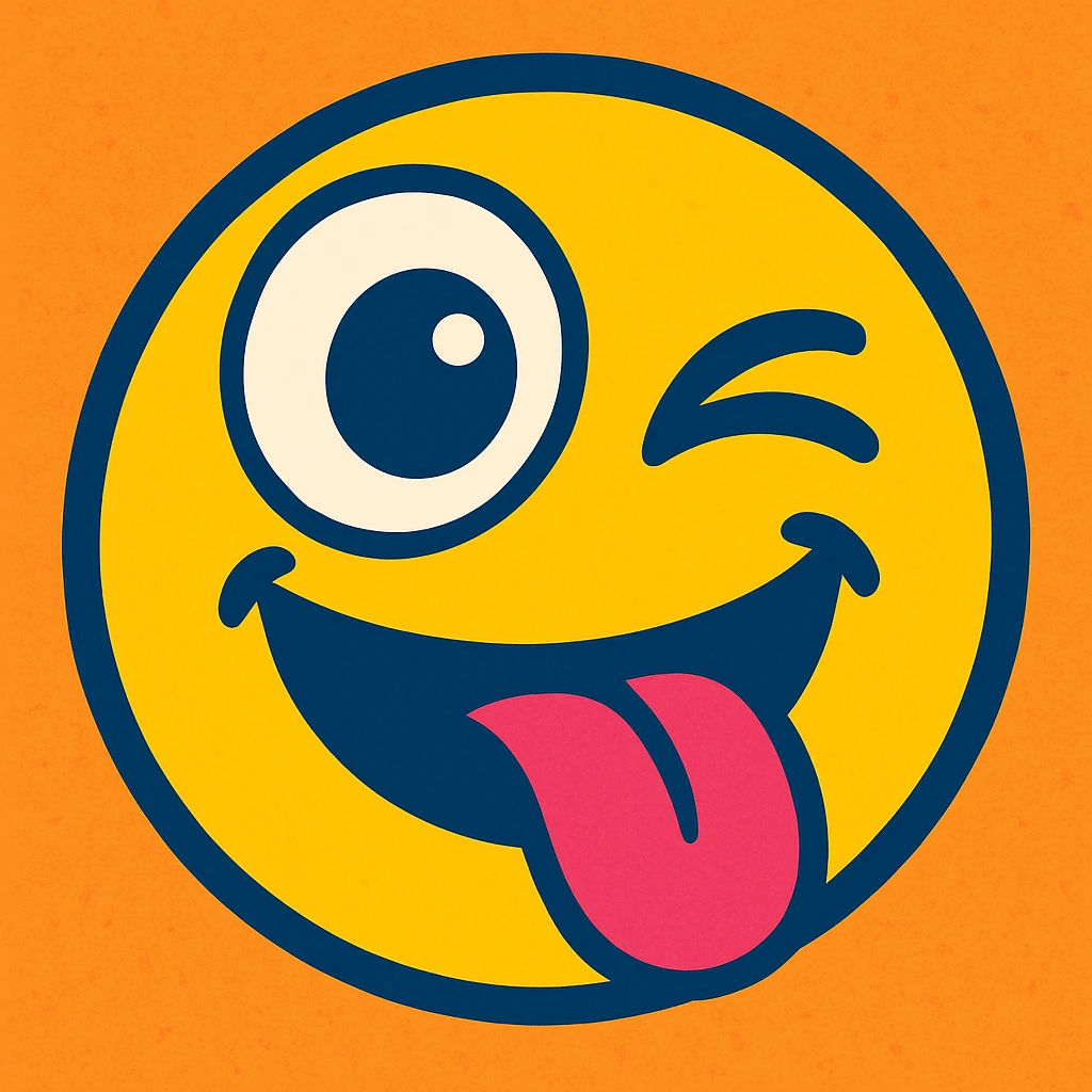 winking emoji with tongue sticking out and one eye exaggeratedly large, vibrant toon style emoji