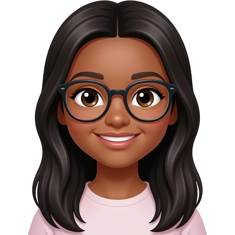 brown-girl-with-long-black-sleek-hair,-beautiful-big-eyes,-profiled-nose,-and-a-beautiful-smile with glasses emoji