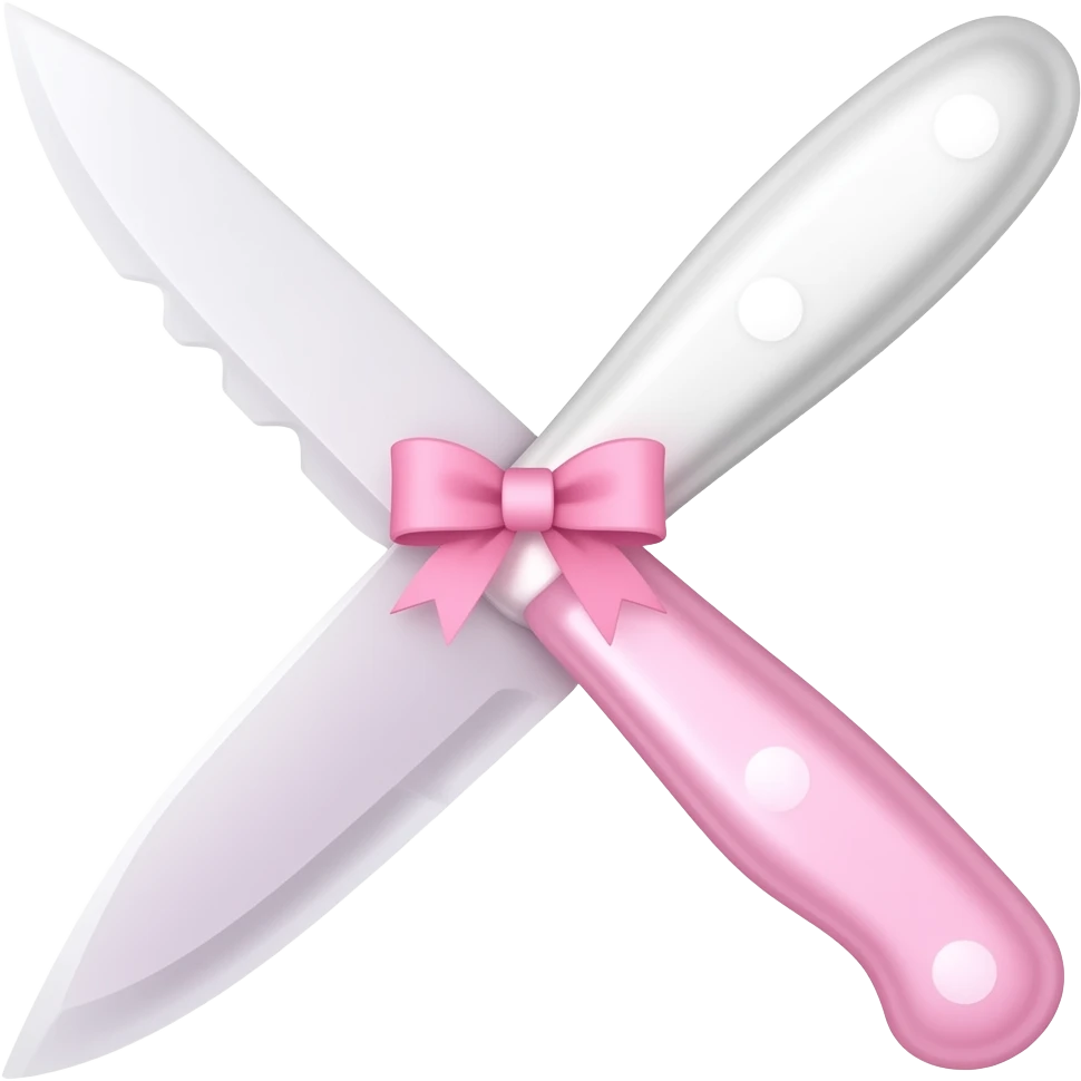 Pastel pink and pastel white dainty neat cute thin slim lanky long sharp edgy knife with a tiny ribbon emoji