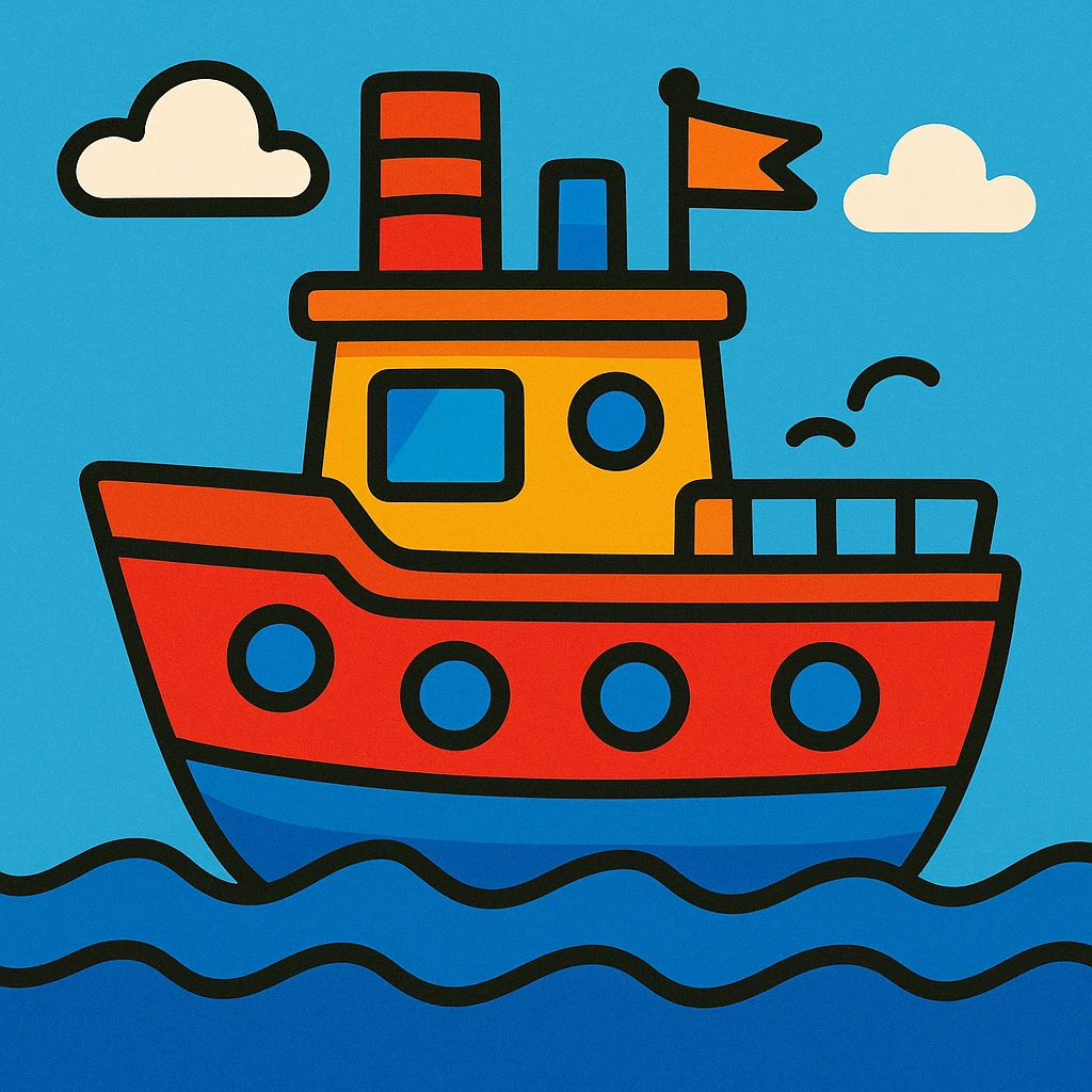 a ship, vibrant cartoon style emoji