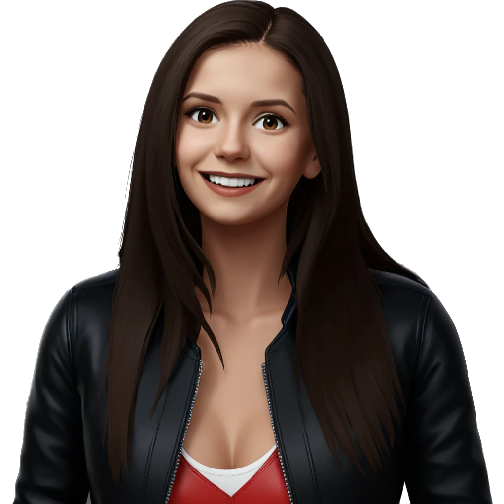 smiling girl in leather jacket emoji