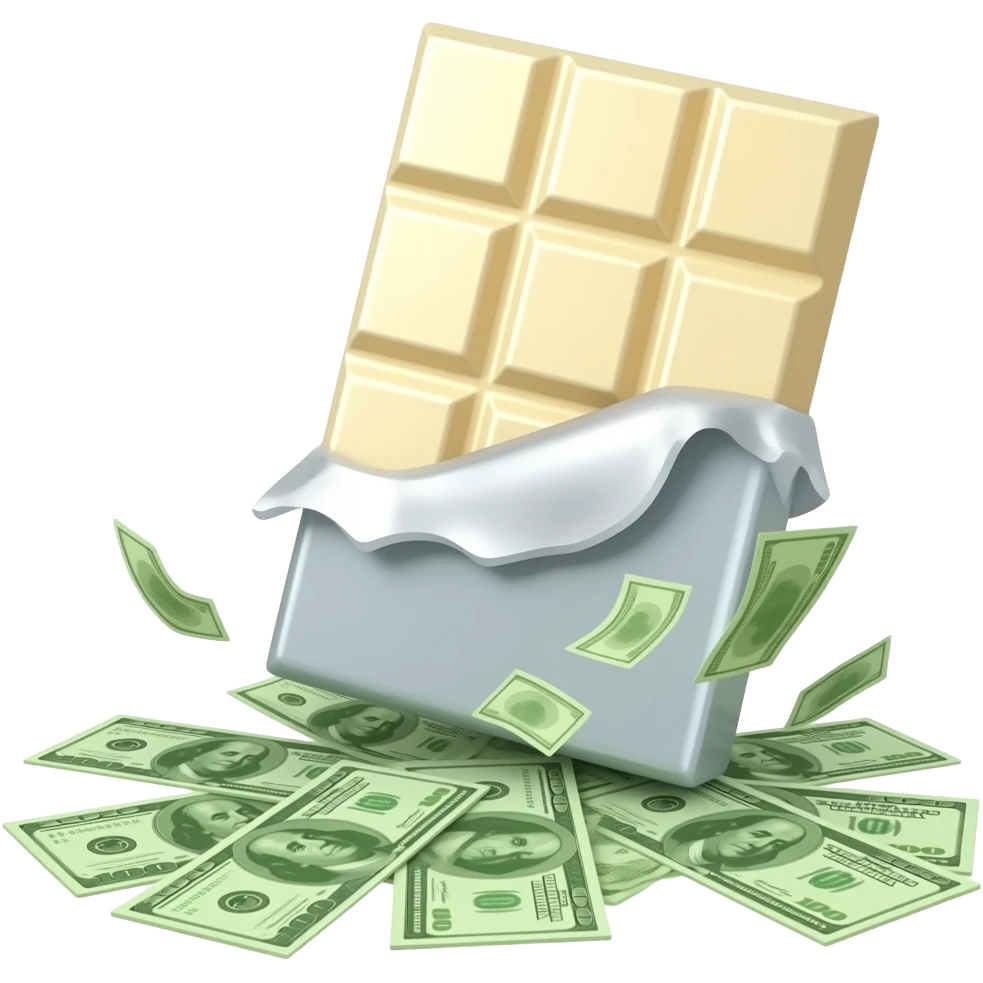 Tableta de chocolate blanco que le caen billetes emoji