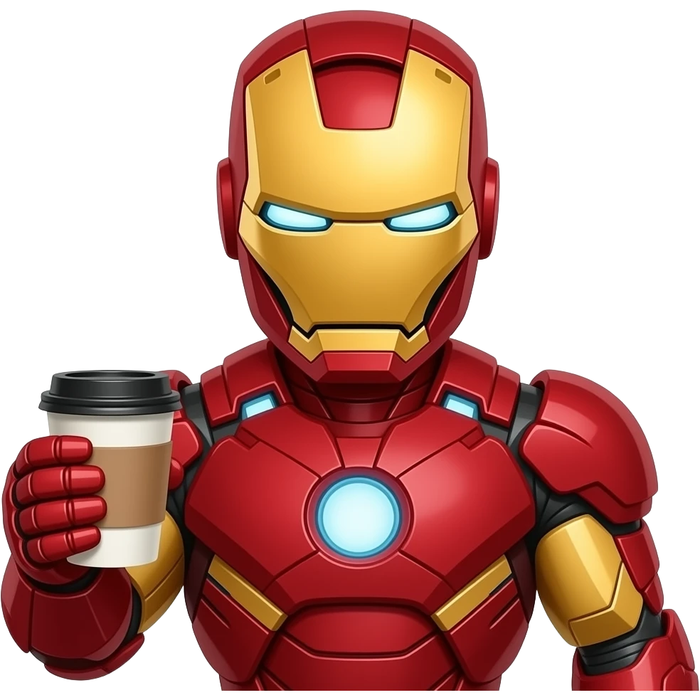 Iron man with a suit on and coffee emoji