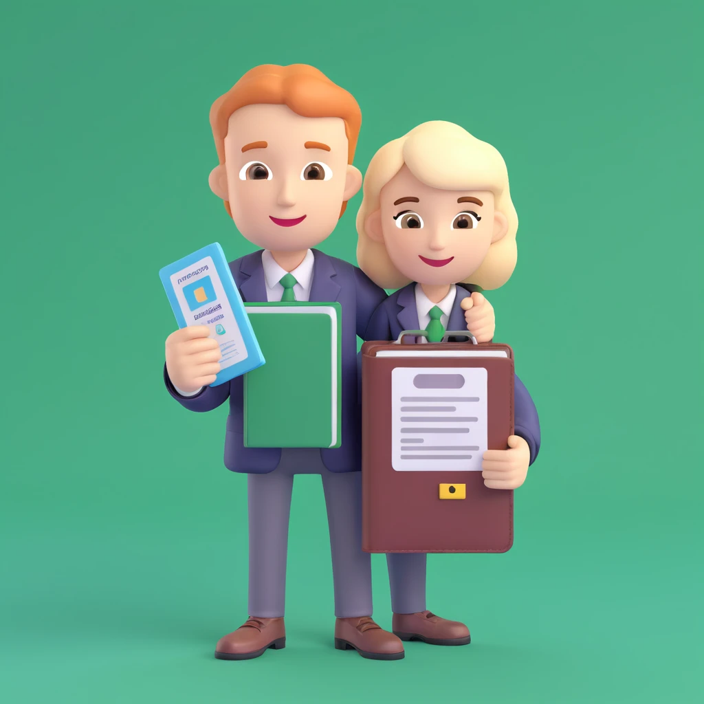 Add a background with the German flag. The universal character holds a passport or permanent residence document in hands. Maintain the 3D style. The character is neutral, friendly, and official. emoji