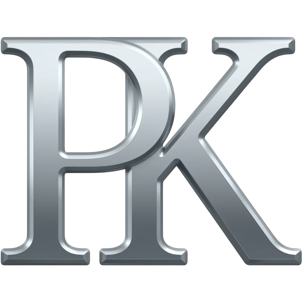 Monogram of the initials PK in chrome emoji