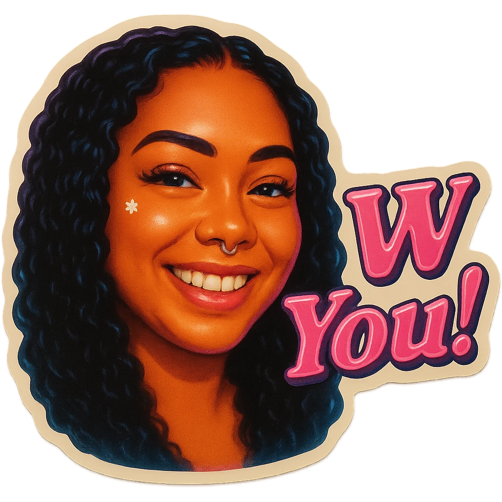 excited smile with mouth closed 
add the words W You! in pink emoji