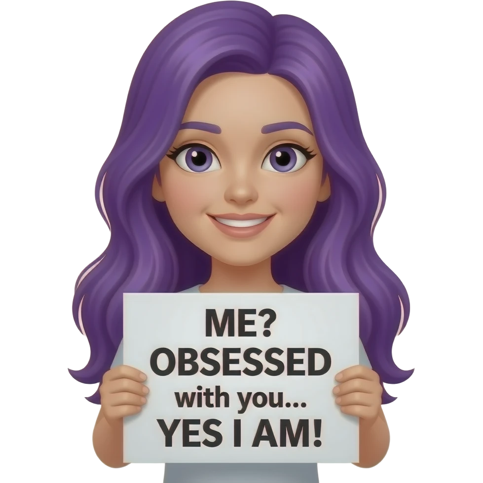 girl with long purple hair with a ME? OBSESSED with you... YES I AM! sign emoji