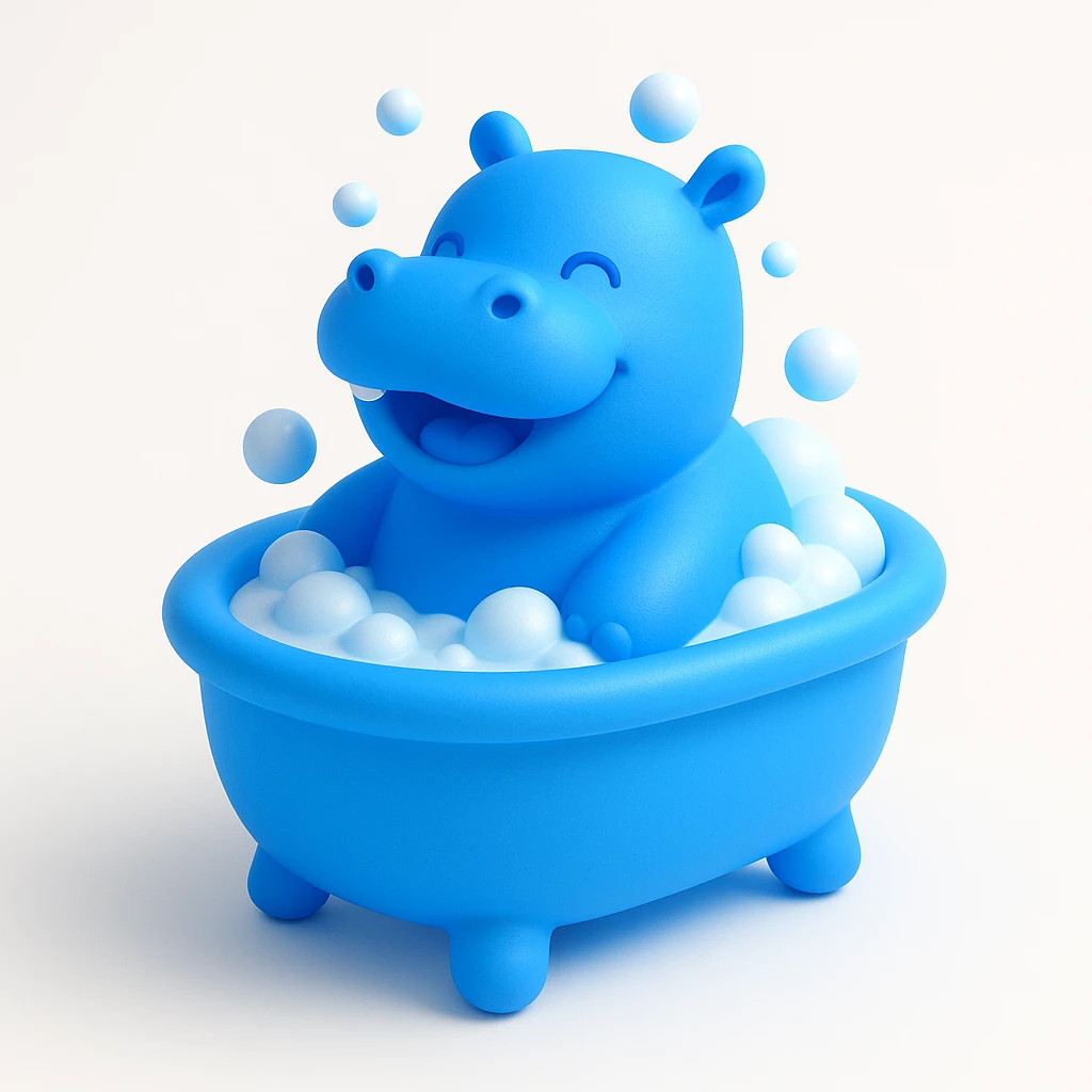 happy hippo with bubbles in bathtub emoji