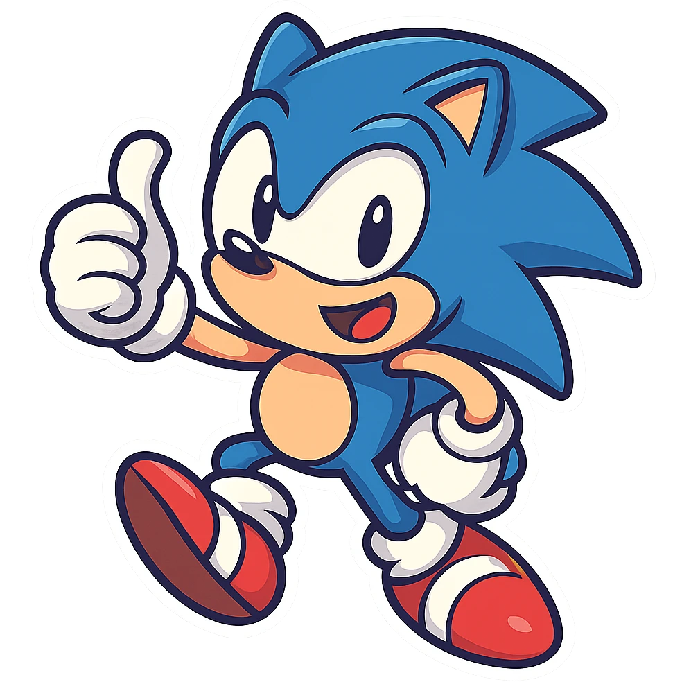 Sonic the Hedgehog, classic blue cartoon character, energetic pose, vibrant colors, emoji or icon style emoji
