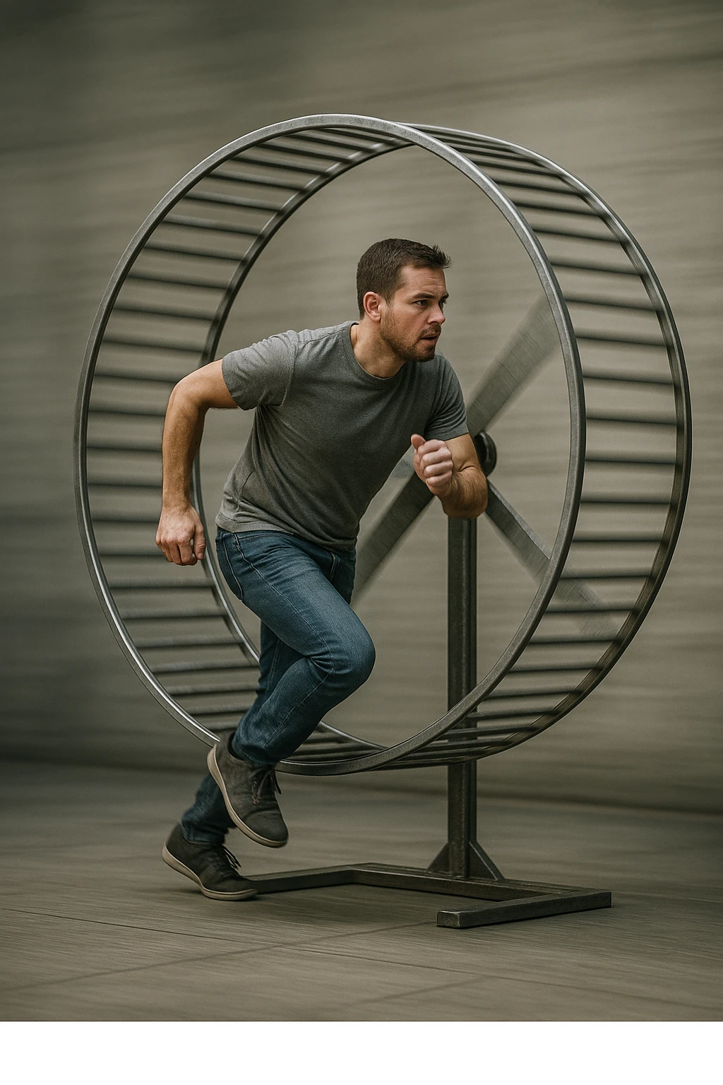 uomo che corre dentro la ruota del criceto come un circolo vizioso immagine realistica emoji