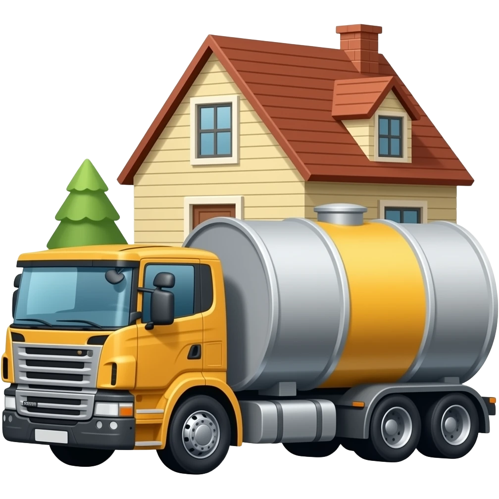 big oil barrel lorry next to house emoji