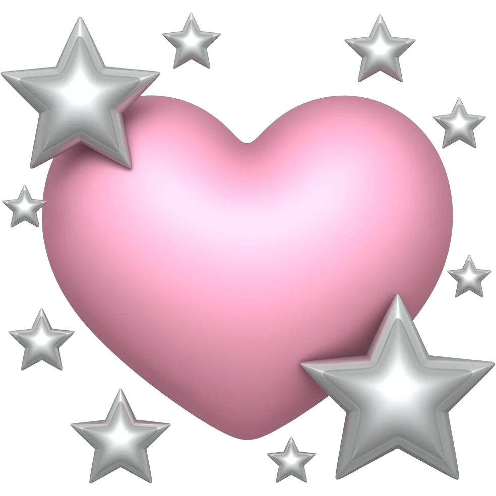 Light  pink heart with silver chrome stars around the heart, less AI looking make it emoji