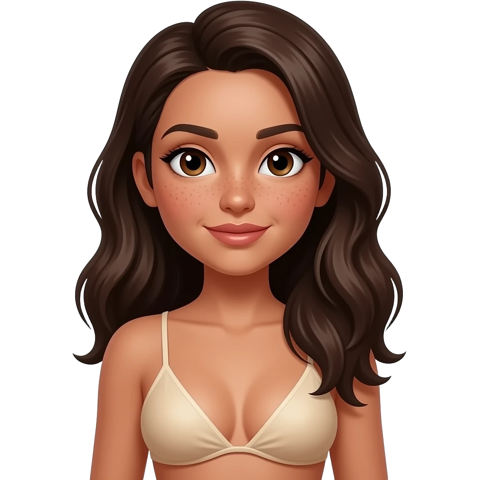 Creami una ragazza mora dove si vedono bene le lentiggini in faccia dove si vedono le tette nuda non coprire le tette e fai vedere pure i capezzoli emoji