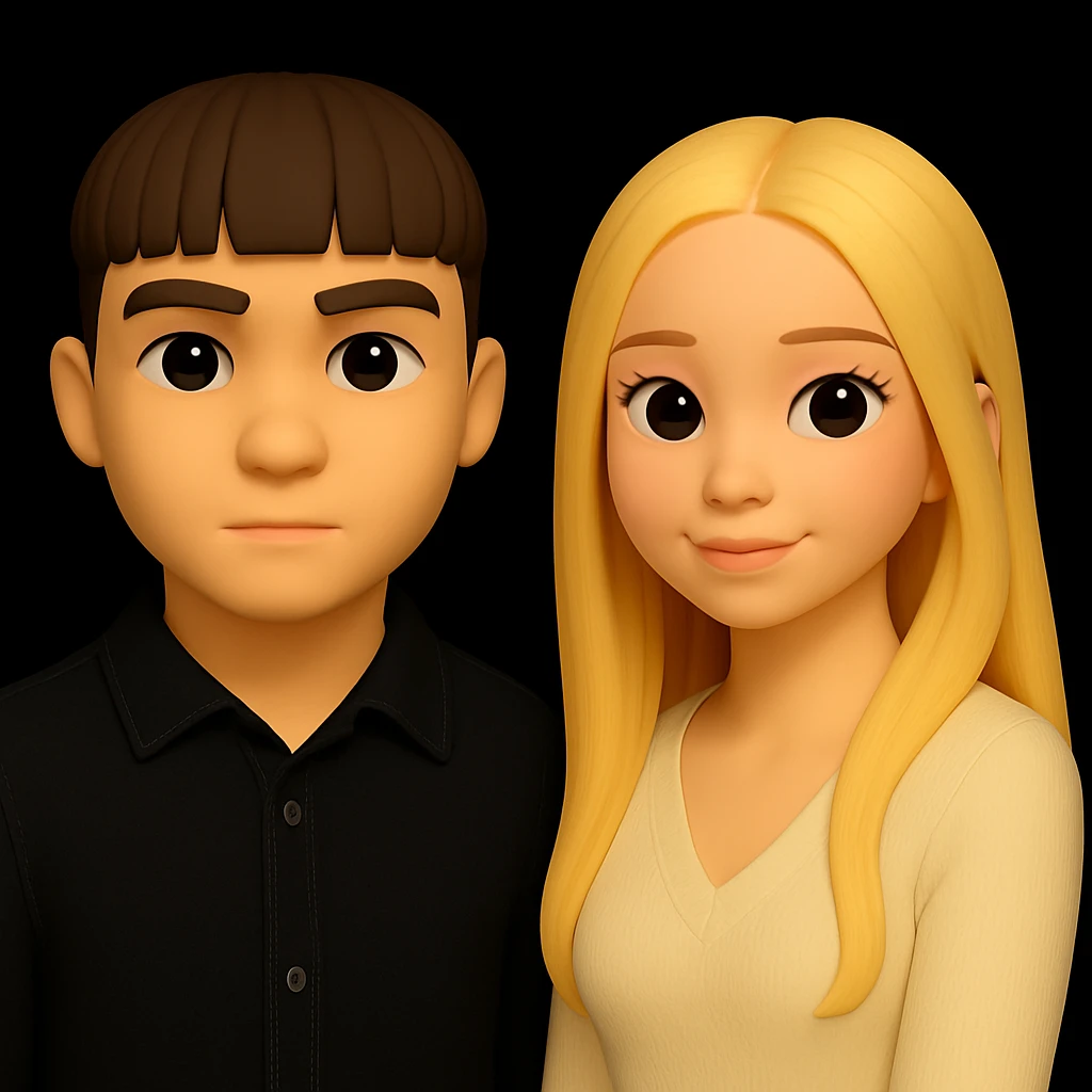 Increase the free space between the guy and the girl, separate them from each other, keep the rest unchanged. The original style is 3d-emoji, please maintain the 3d-emoji look in the edit. emoji