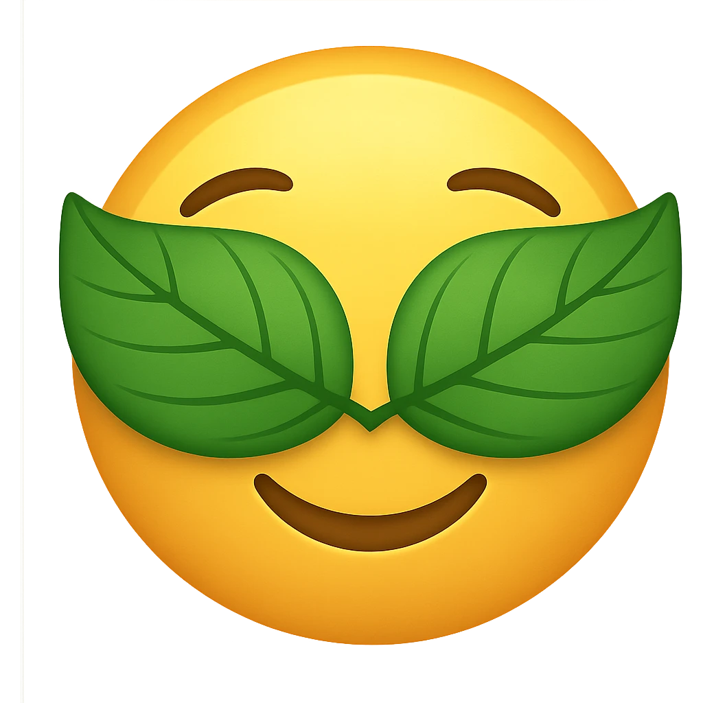 yellow face with green leaf mask, digital illustration, emoji style emoji