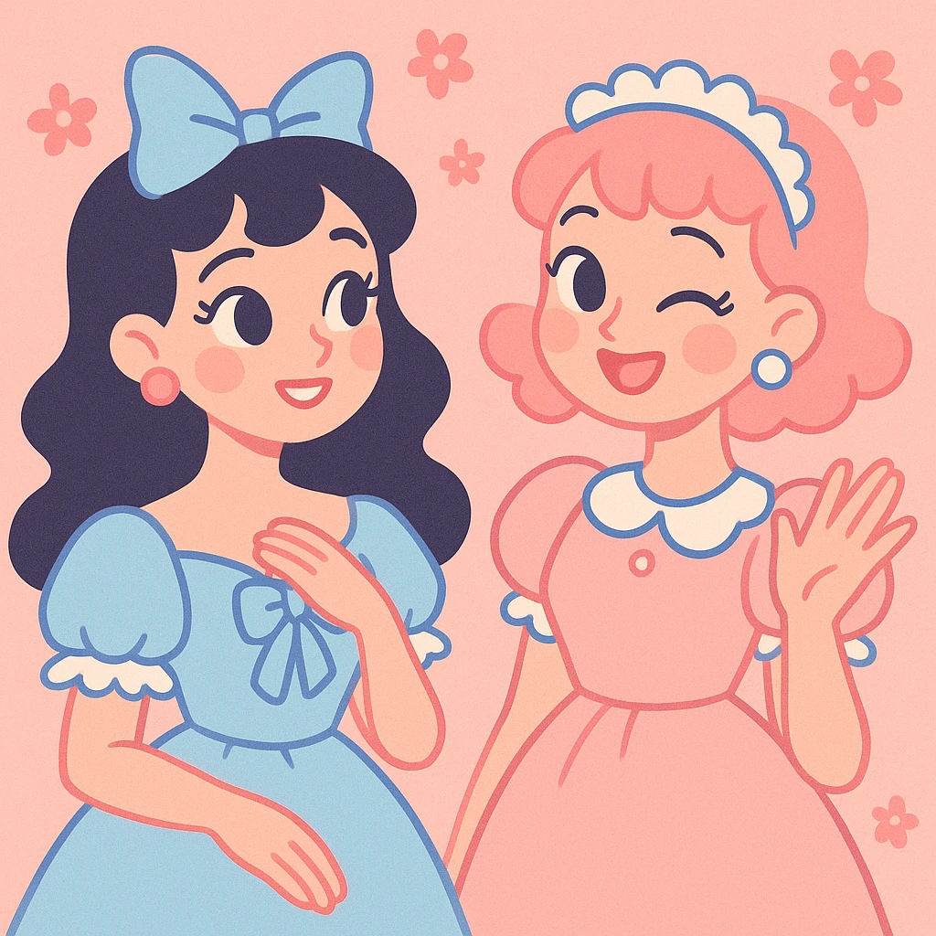 coquette style, frilly details, pastel blue and pink, sweet and charming, vintage-inspired emoji