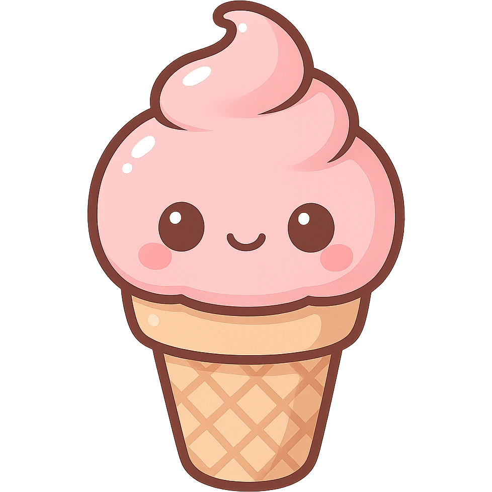 chibi sticker-style ice cream cone, cute and exaggerated emoji