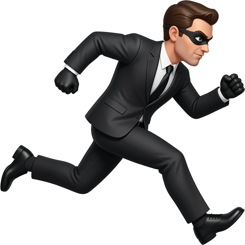 Ladrón con traje negro y blanco saliendo corriendo emoji
