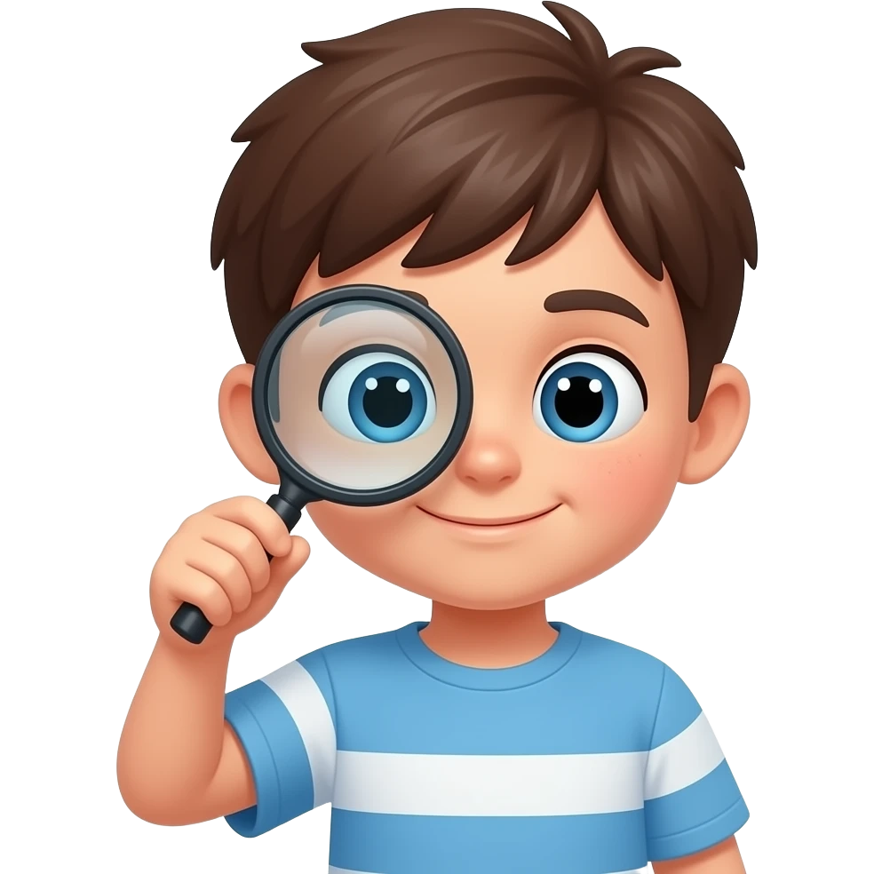 only boy find something, with magnify emoji