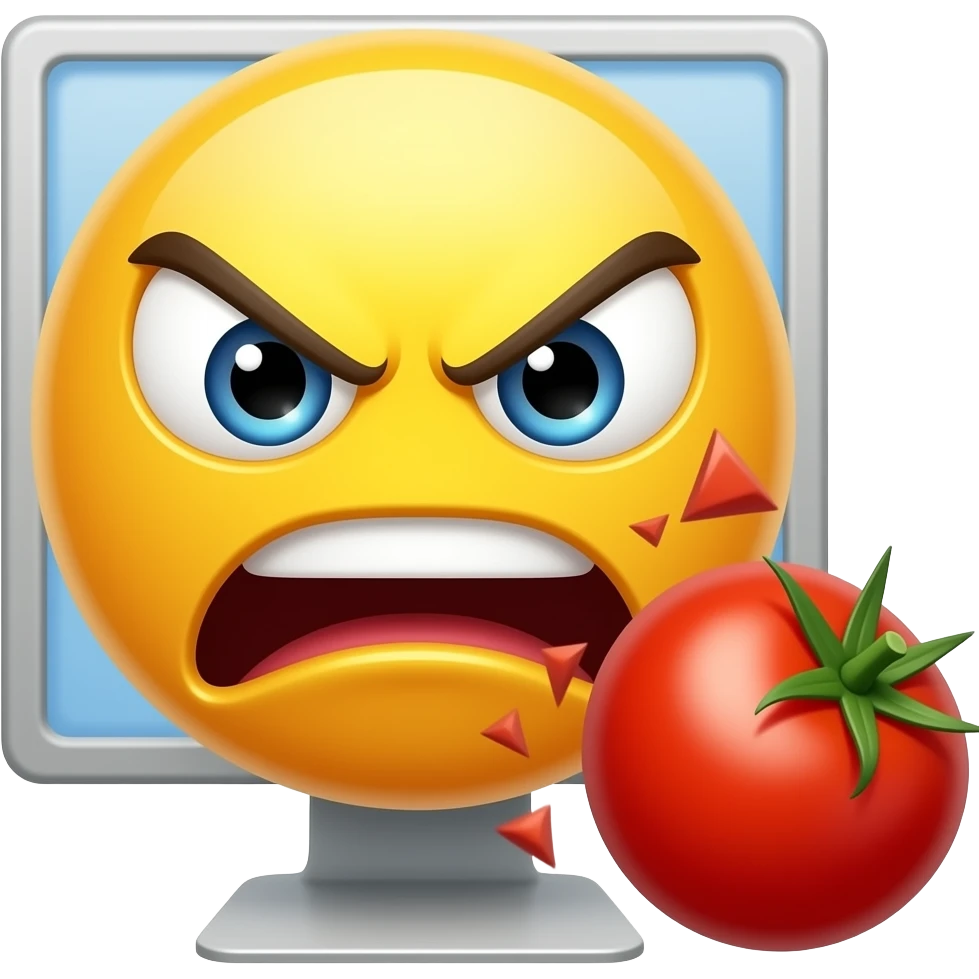 Yellow smiley throwing tomatoes towards screen in a mean way like bashing someone emoji