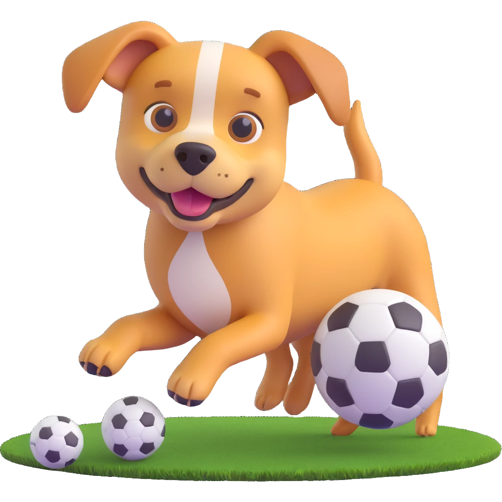 a dog playing soccer, 3D emoji style emoji