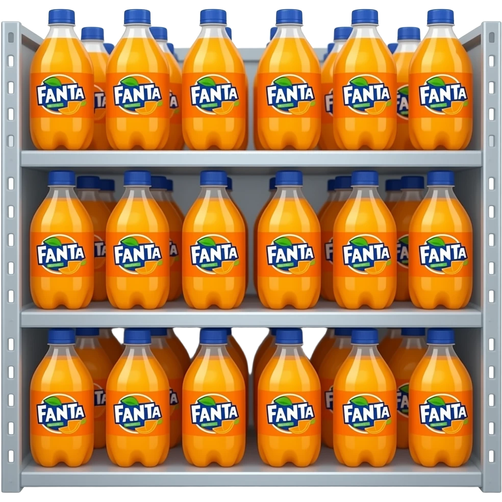 warehouse shelf with fanta emoji
