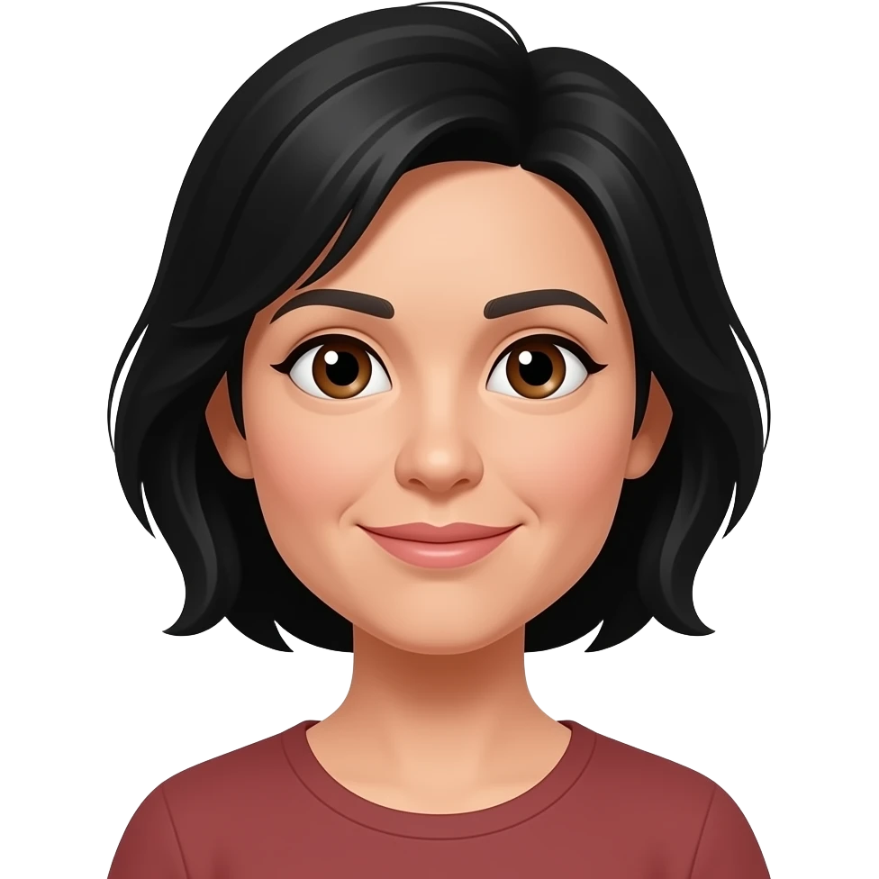 54 year old woman who has brown eyes and black hair emoji