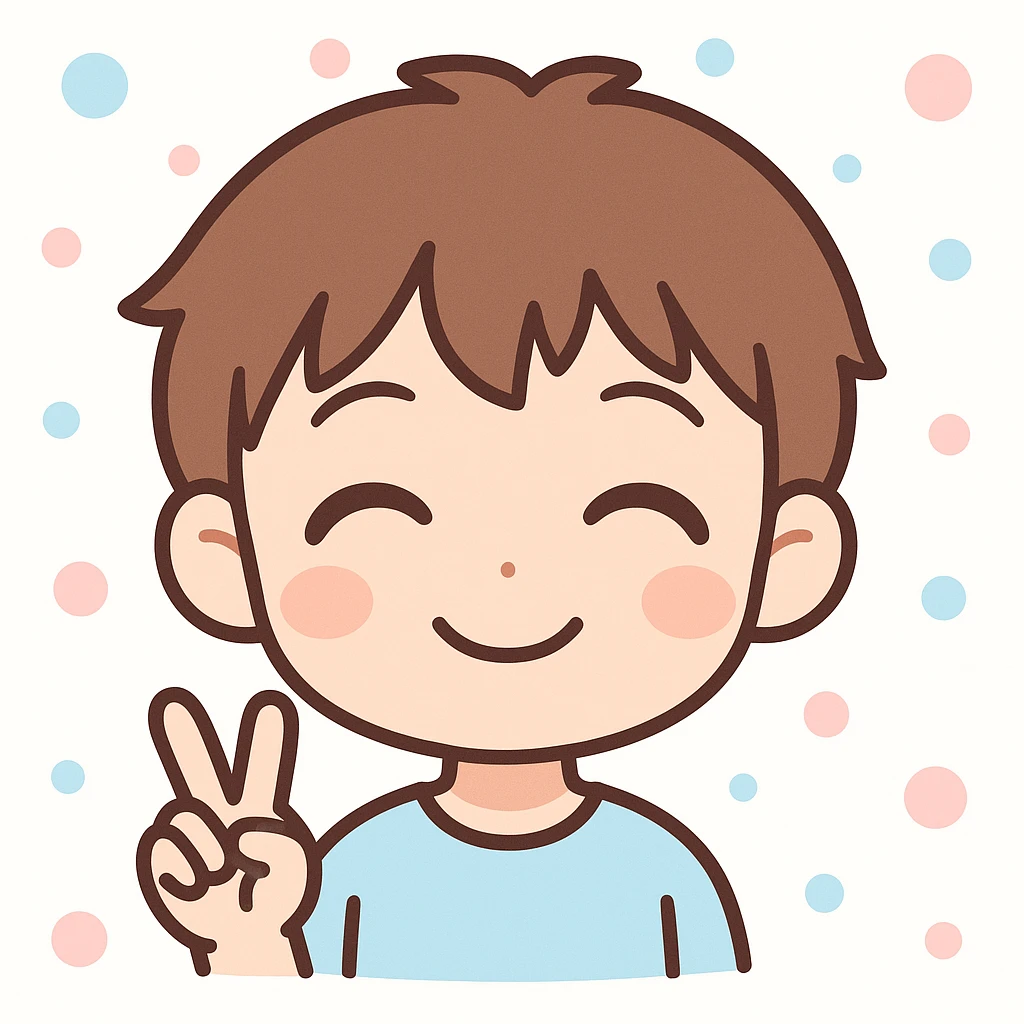 anime themed emoji of a boy, smiling, closed eyes, peace sign hand, friendly mood emoji