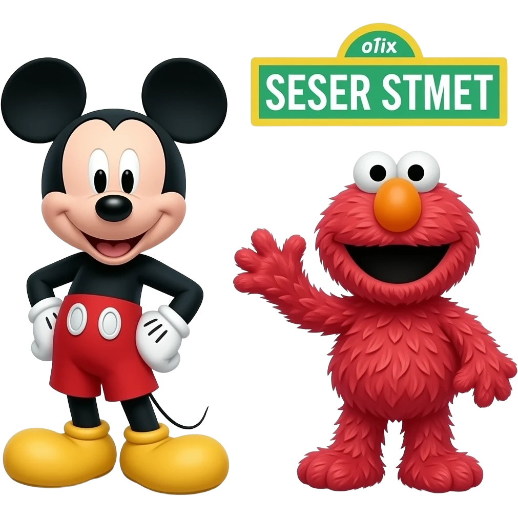 Mickey Mouse Full-body and Elmo from Sesame Street emoji