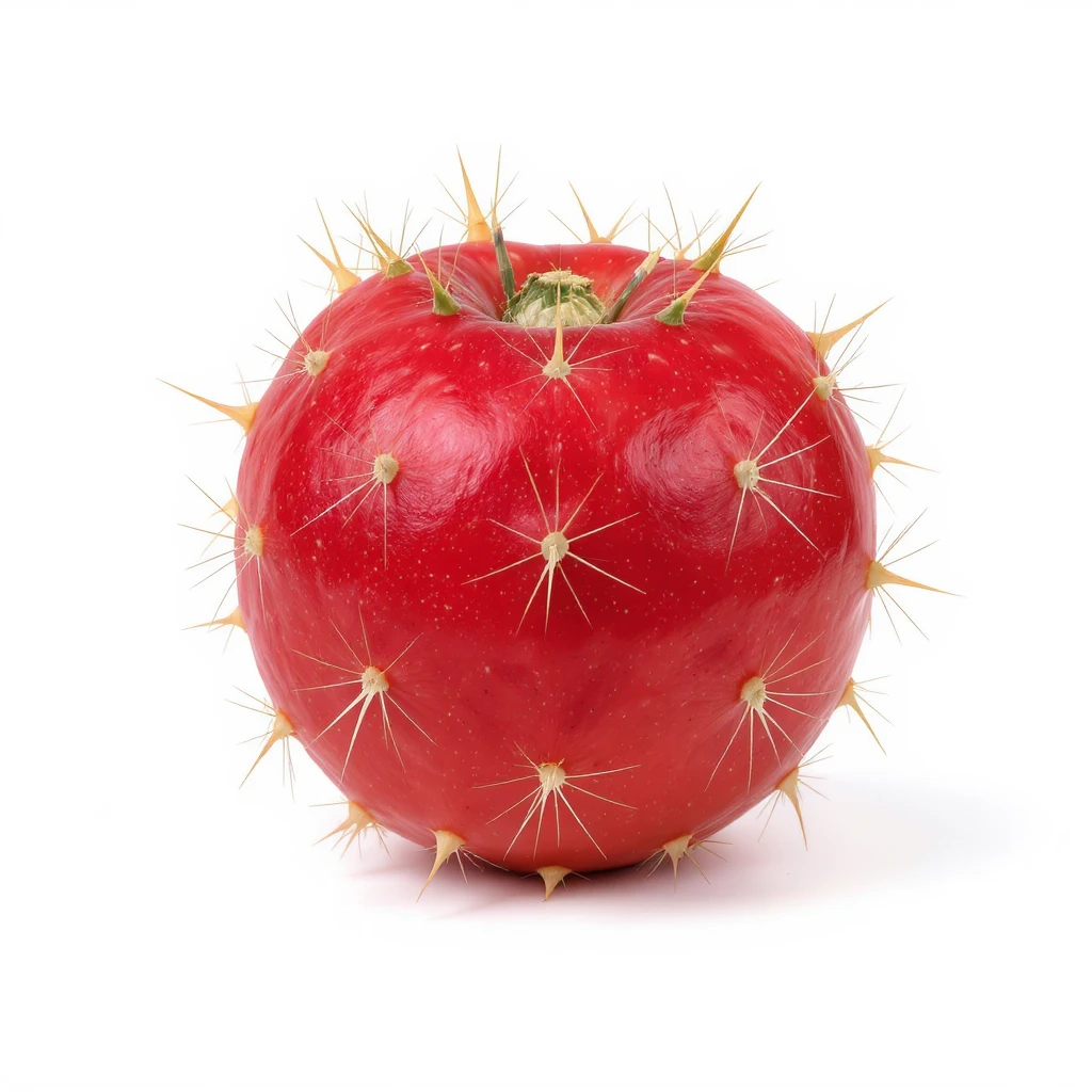 realistic red round fruit from the Stenocereus genus with typical cactus spikes isolated on white background emoji