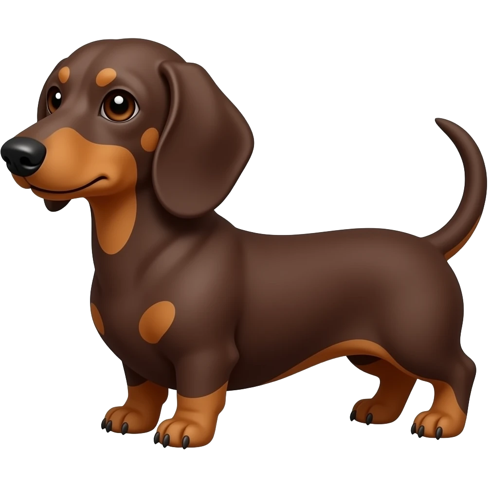A chocolate and tan dachshund with a more dark reddish coat and very faint tan points emoji