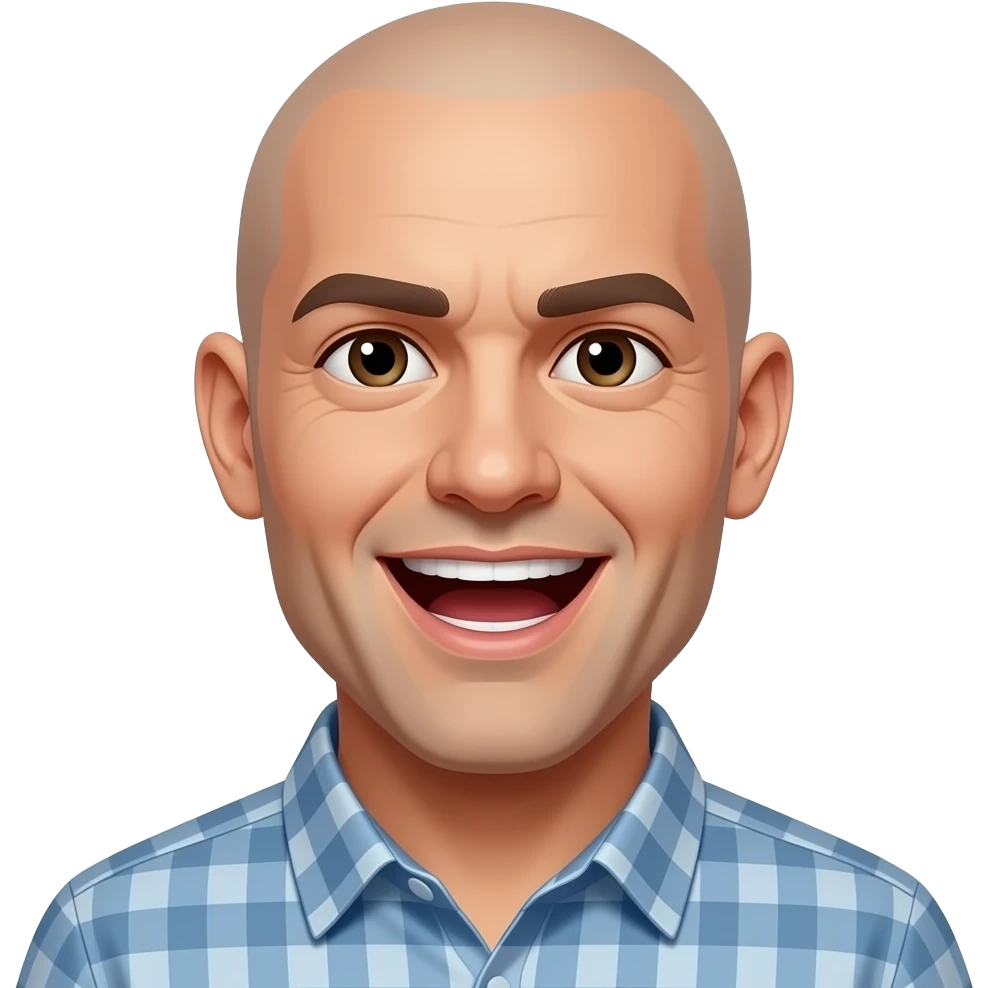 a bald man looking directly to the side, talking with an open mouth emoji