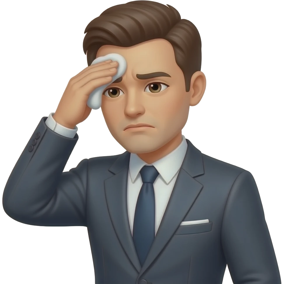 Hombre con traje,exausto,secándose el sudor emoji