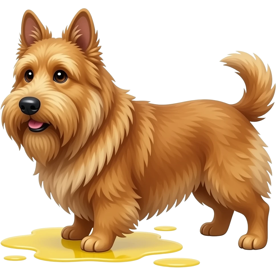 Scottie dog, small yellow puddle under his rear paws emoji