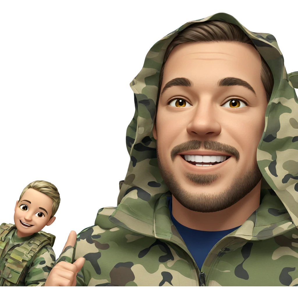 military boy smiling in camouflage emoji