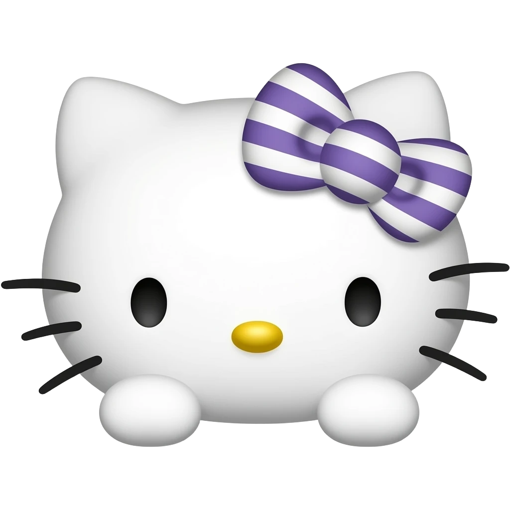 Hello Kitty head with two front paws and a purple and white striped bow emoji