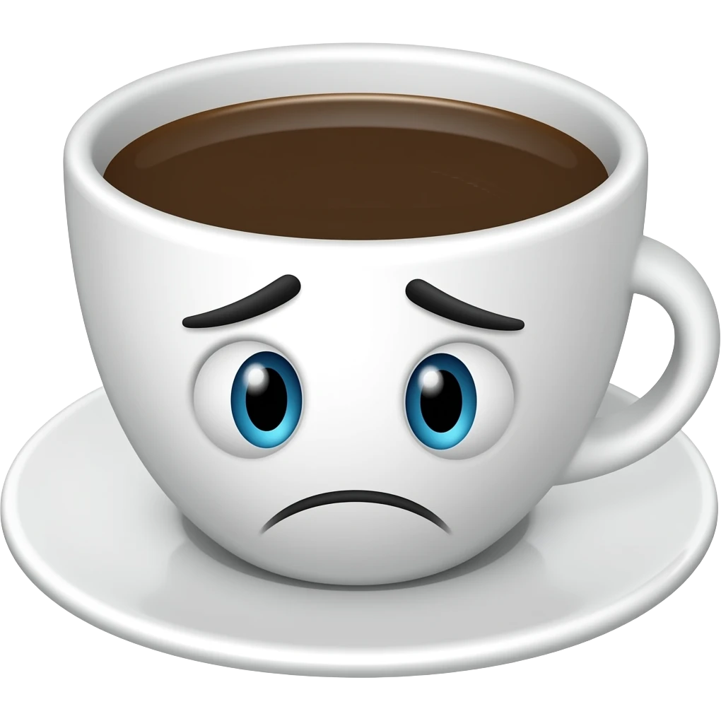 coffee cup animated whith eyes and mouth with very unhappy. emoji