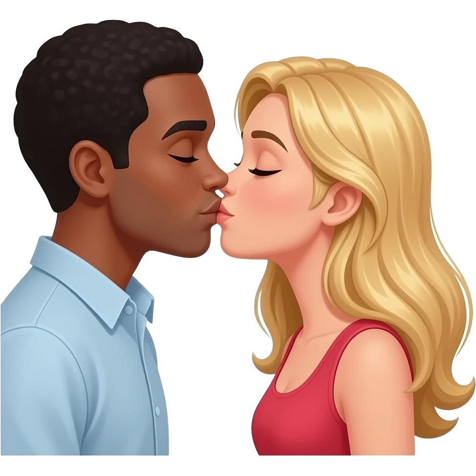 Kissing black man Spanish woman blonde hair emoji