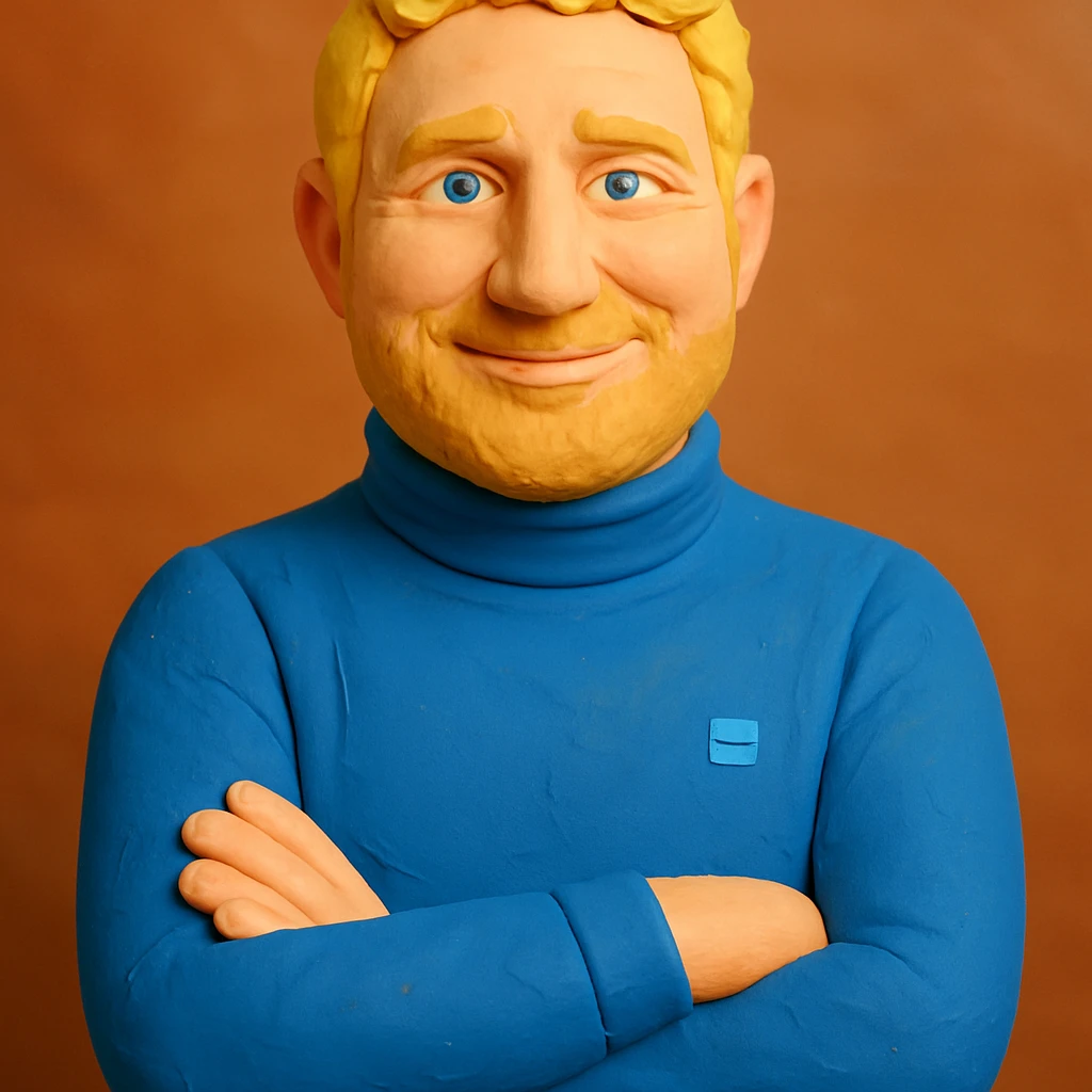 portrait inspired by Gerard Butler, weniger Falten, Haare mehr blond, Gesichtsausdruck freundlicher und leicht lächelnd emoji