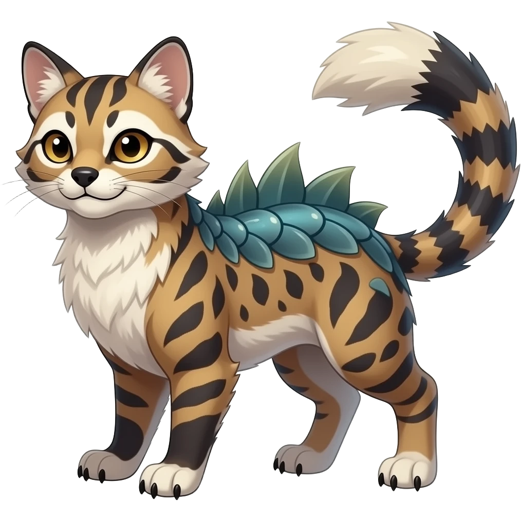 unique-patterned finned stylish aesthetic quadrupedal fuzzy fury scaly feral fantasy-Civet-Luxray-Corsola-Amaura-Aurorus-Primarina-Vaporeon-Milotic-Furret-Fakémon-fusion-hybrid-creature emoji