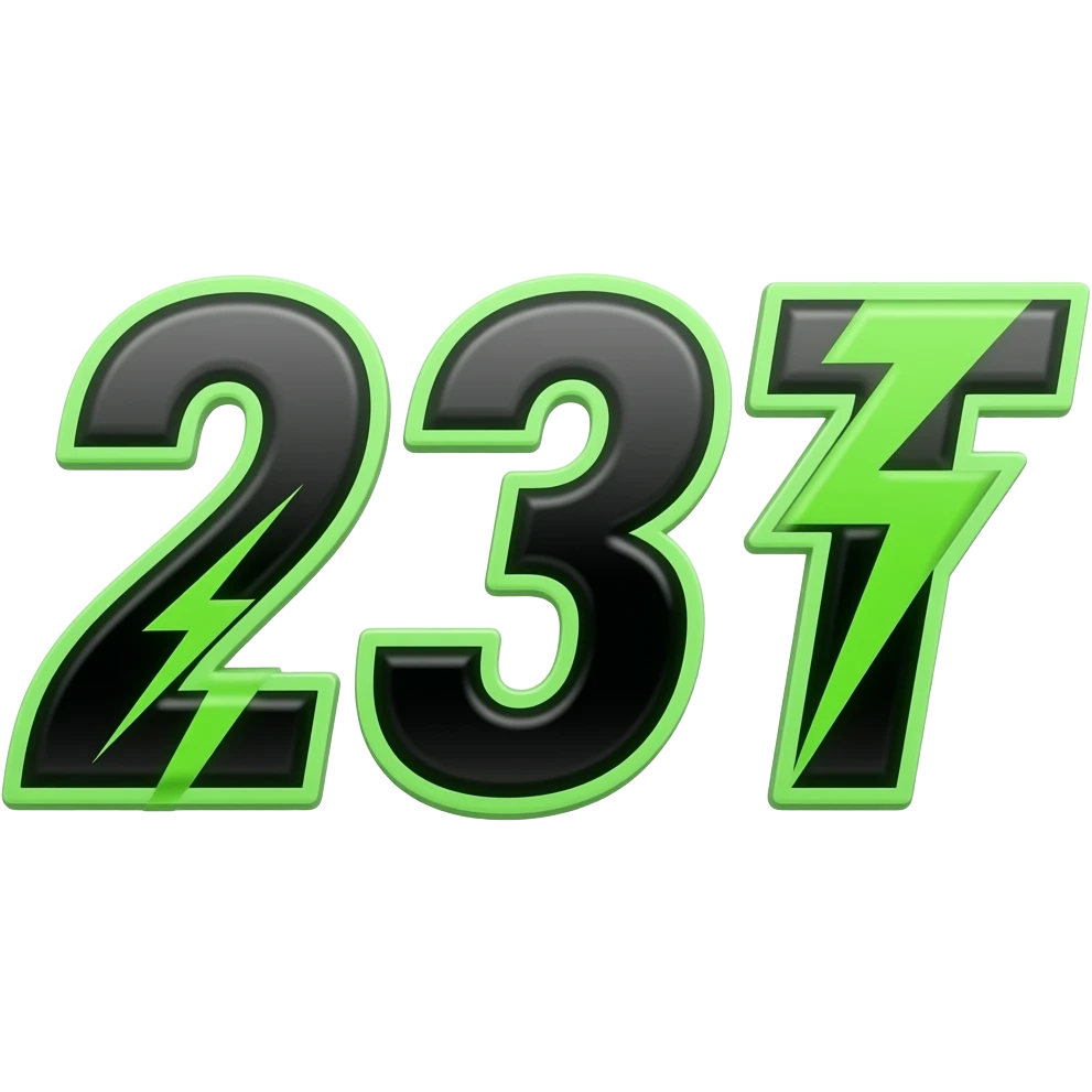 23T in neon green and black for racing numbers and lightening bolts emoji